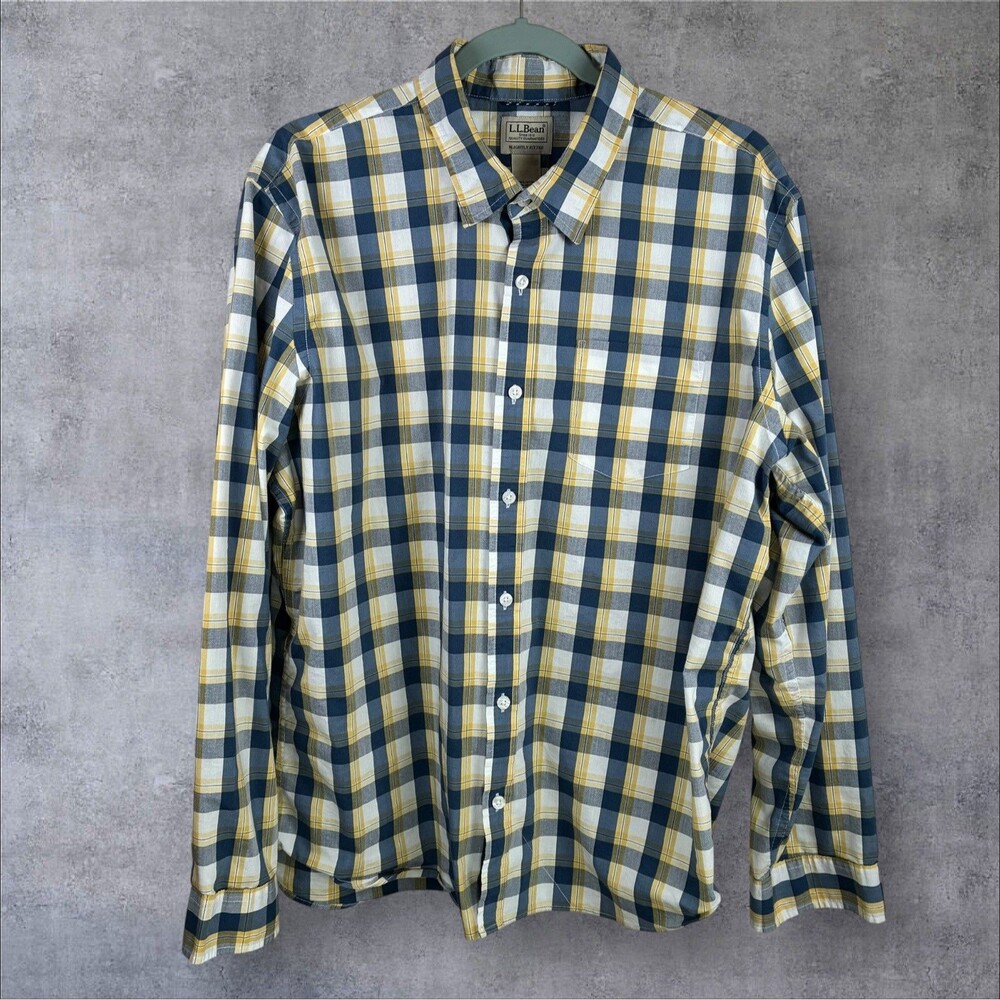 LL Bean Performance Shirt Mens L Plaid Stretch Button Down Long Sleeve 521696